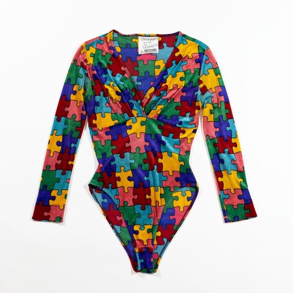 Moschino Cheap and Chic puzzle piece velvet bodysuit - Picture 1 of 7
